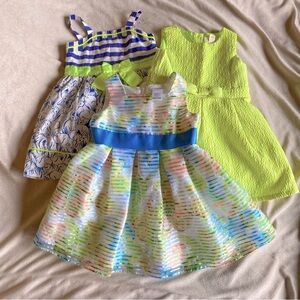 3T dresses green blue lime green 
Blue rabbit pattern
Easter dress